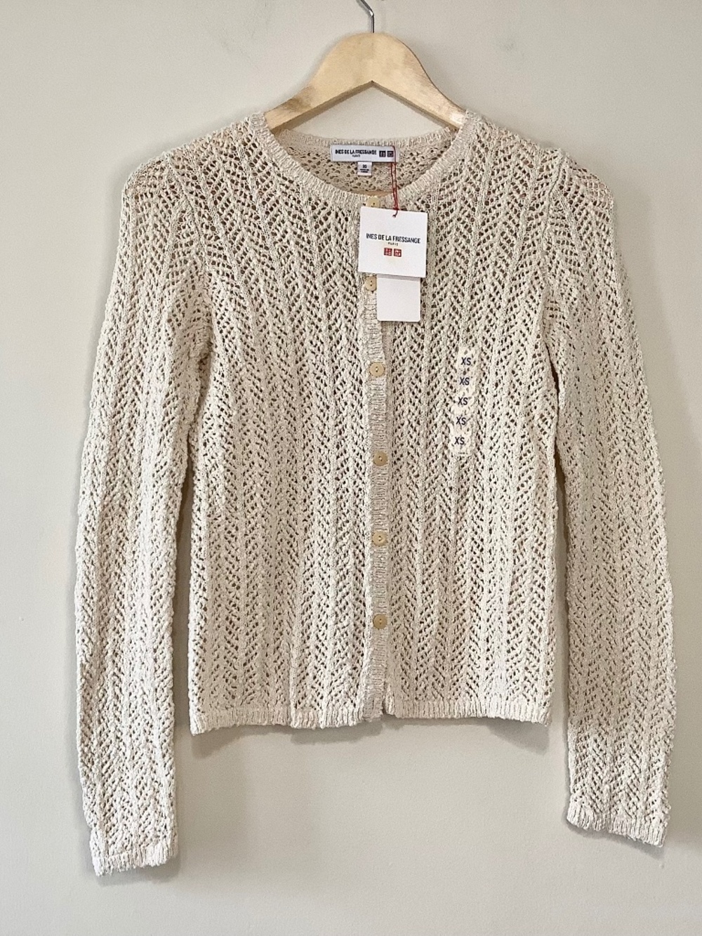 Ines de la Fressange x UNIQLO Off-White Light Crochet Cotton Cardigan  XS